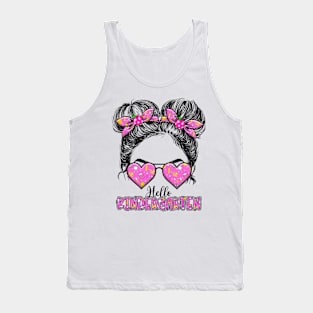 Kids Hello Kindergarten Messy Bun Girls Back To School Tank Top